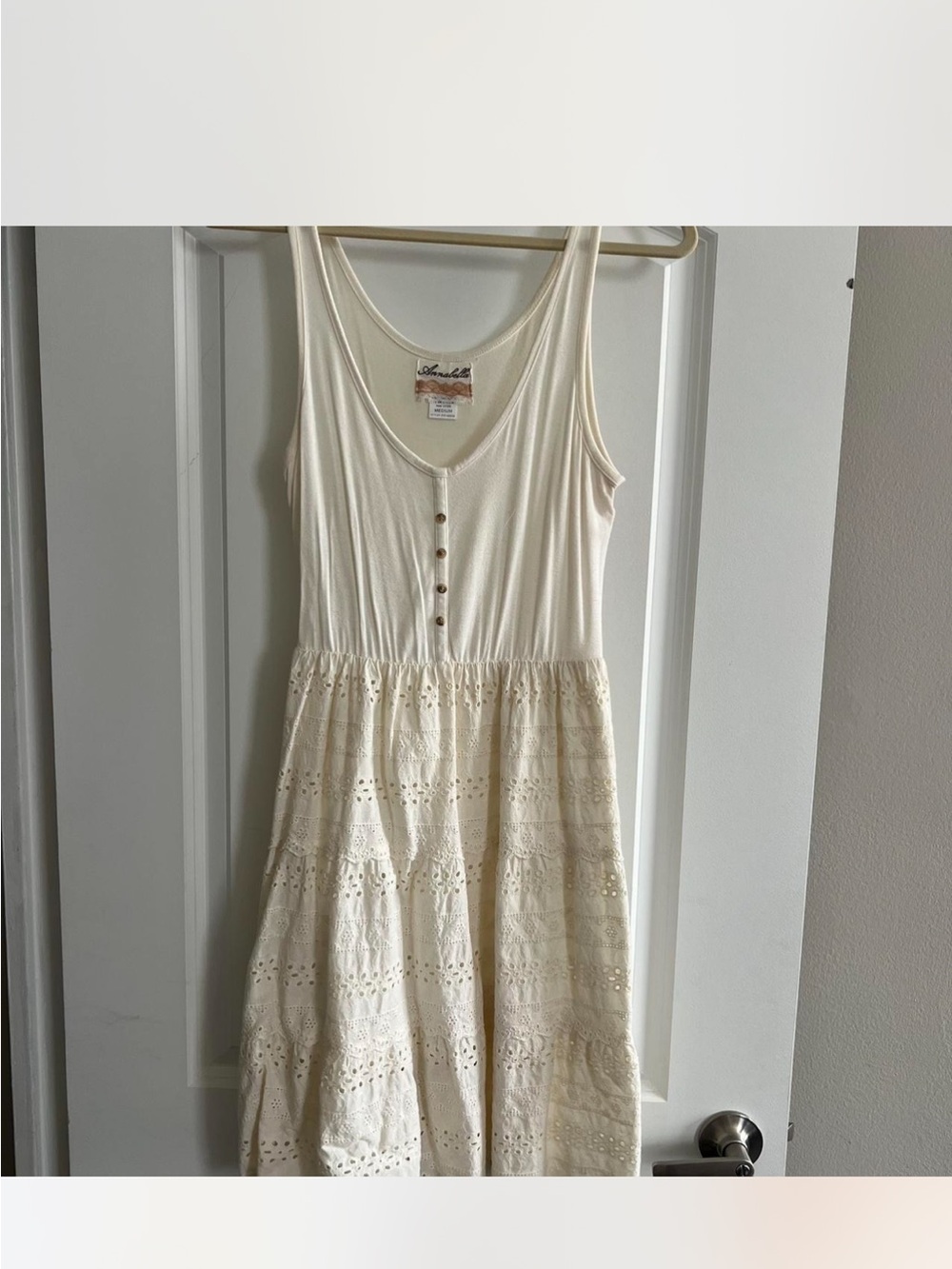Annabella Cream Eyelet Midi Dress with Button Bodice